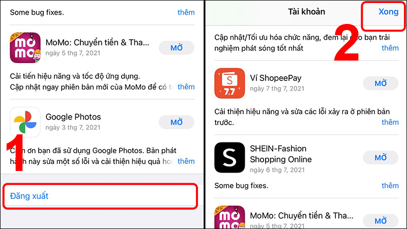 Kéo chọn Đăng xuất và nhấn Xong